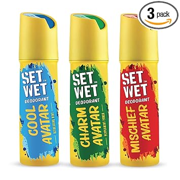 Set Wet Deodorant Spray Perfume, 150ml (Cool, Charm and Mischief Avatar, Pack of 3)