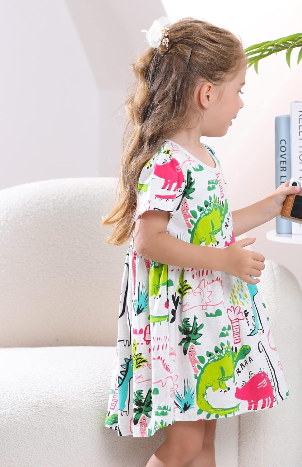 Frogwill Toddler Girls Cotton Dinosaur Tunic Dress Short Sleeve Summer Casual Outfit 2-7T - Image 3