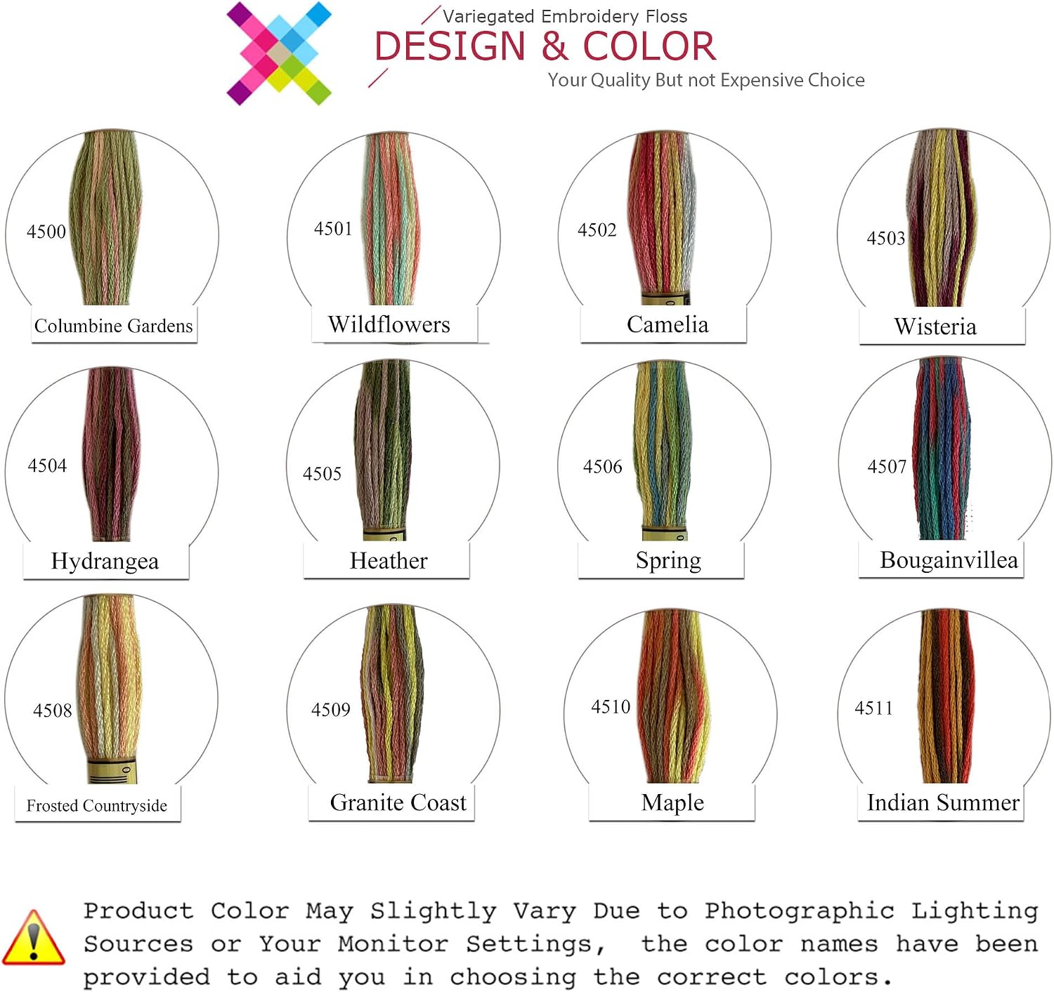 12 Skeins Magical Color Variations Floss Pack Six Strand Embroidery Variegated Cross Stitch Threads, Multi Color Set A