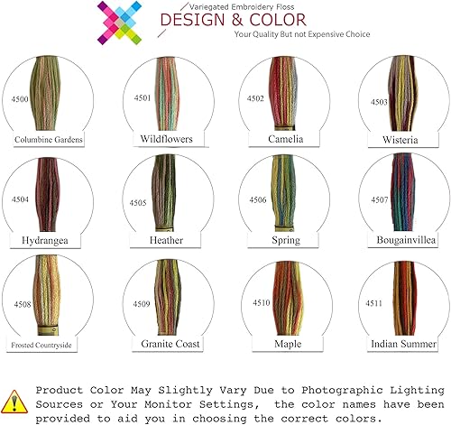 Miniatura 3 de Paquete de 12 madejas de hilo dental con variaciones mágicas de color, seis hebras bordadas de hilo de punto de cruz, multicolor, juego A