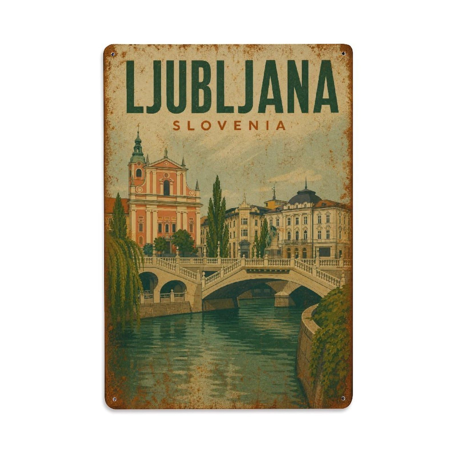 Travel Vintage Slovenia Ljubljana Metal Tin Sign Plaque Wall Decor for Cafe, Club Bar, Office, Garden Metal Poster 8x12Inch