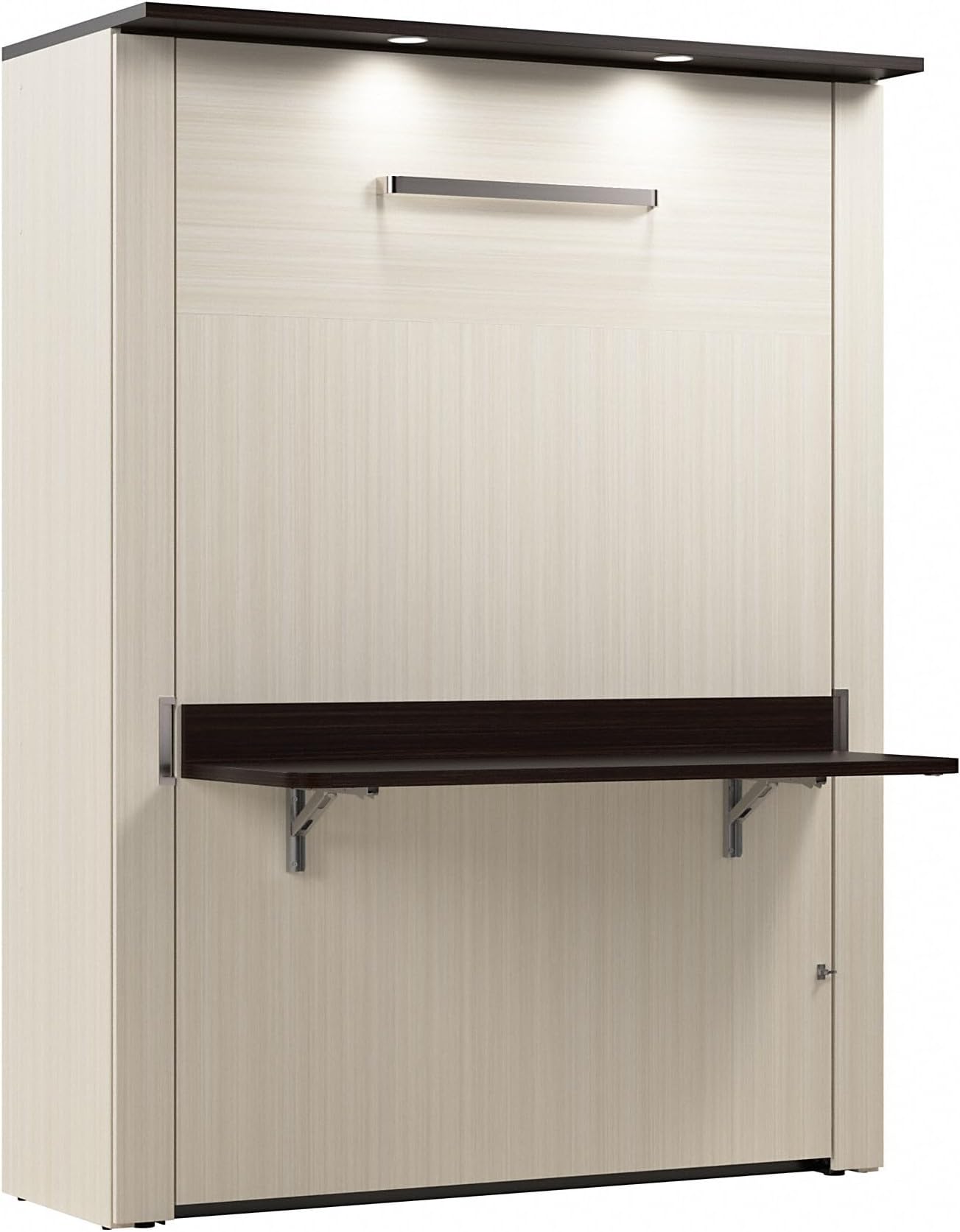 Bestar Lumina 61W Full Murphy Bed with Desk in White Chocolate, Sleeping Arrangement for Guest Room and Home Office