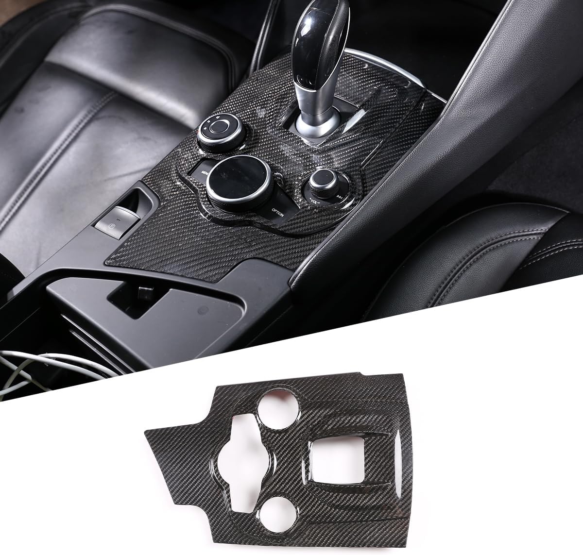Car Center Console Gear Shift Panel Decoration Cover（Fully Covered） Real Carbon Fiber Frame Trim, Fit for Alfa Romeo Giulia 2017 2018 2019 Auto Interior Accessories (Black Carbon Fiber)