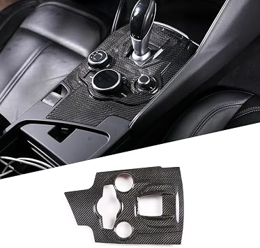 Car Center Console Gear Shift Panel Decoration CoverFully Covered Real Carbon Fiber Frame Trim, Fit for Alfa Romeo Giulia 2017 2018 2019 Auto Interior Accessories Black Carbon Fiber