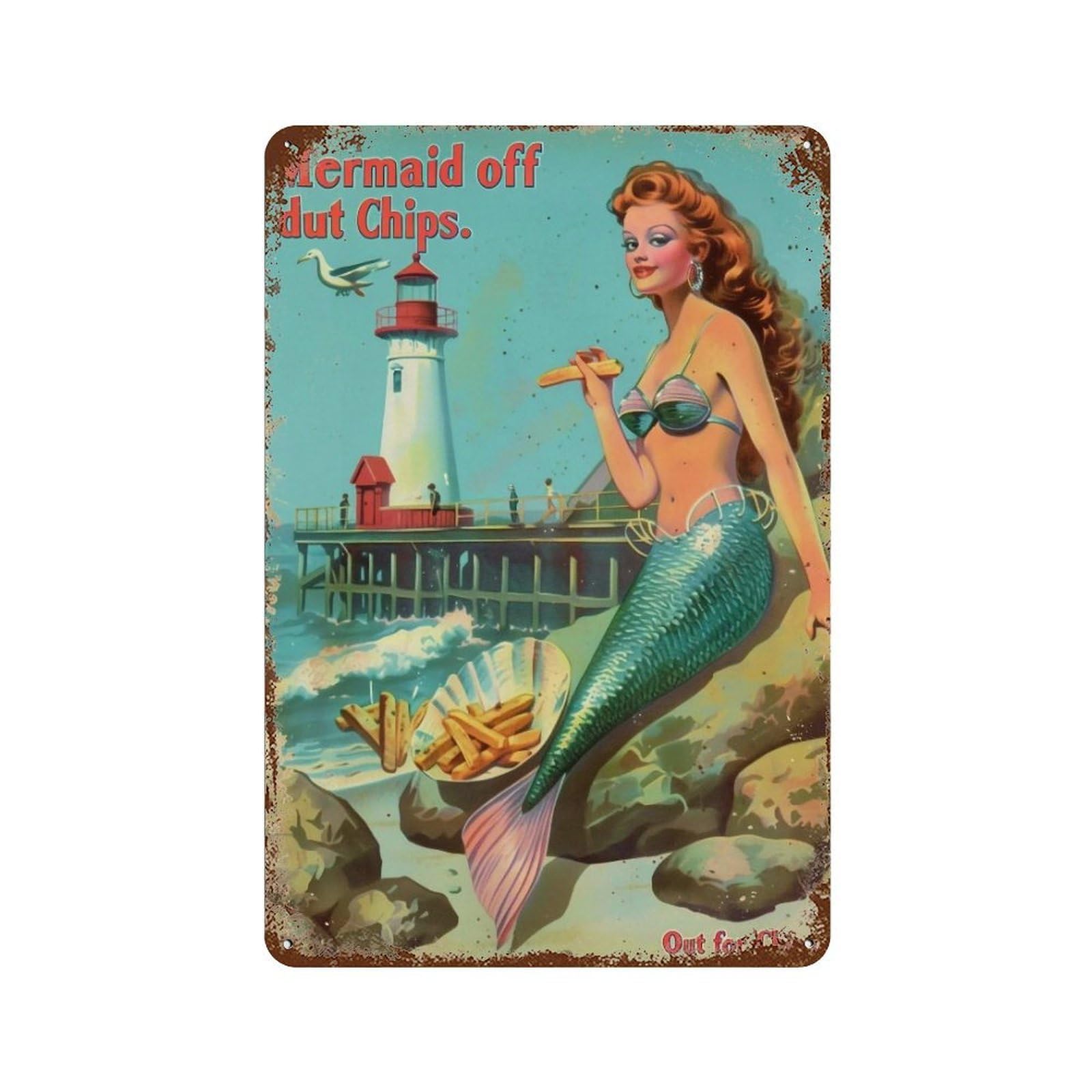 FHUYEURHRY Mermaid Off Duty 02 Wall Decor Retro Iron Vintage Art Metal Tin Sign Poster Modern Home Cofffee Club Art Bar Shop Decorations Style 30x20cm