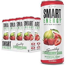 C4 Smart Energy Drink - Sugar Free Performance Fuel &amp; Nootropic Brain Booster, Coffee Substitute or Alternative | Strawberry Guava 12 Oz - 12 Pack