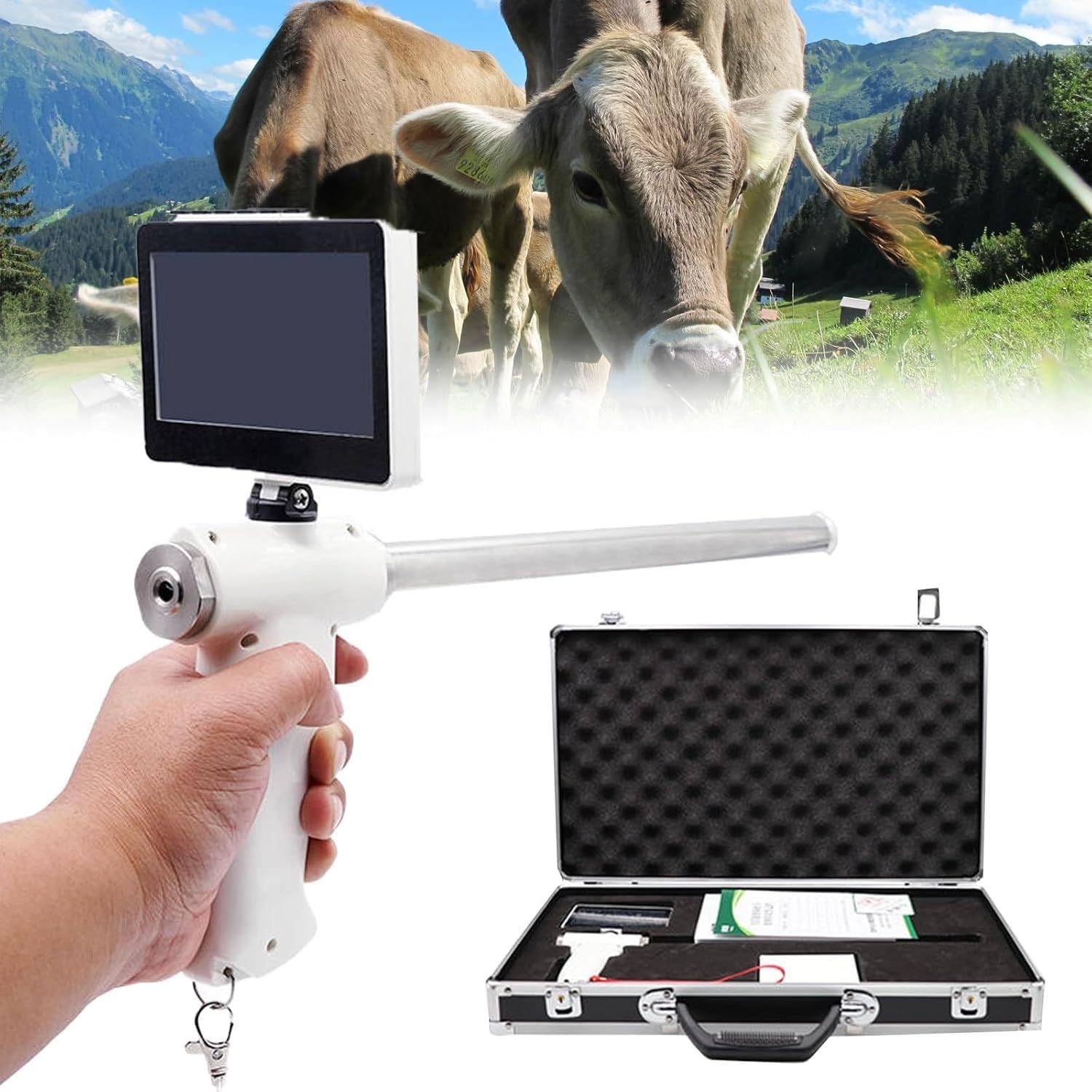 Sztuczny pistolet do inseminacji, Krowa wizualny endoskop Sperm Gun, Sztuczne urządzenie Deferens Veterinary Breeding Kit, Z obrotowym ekranem, Krowa