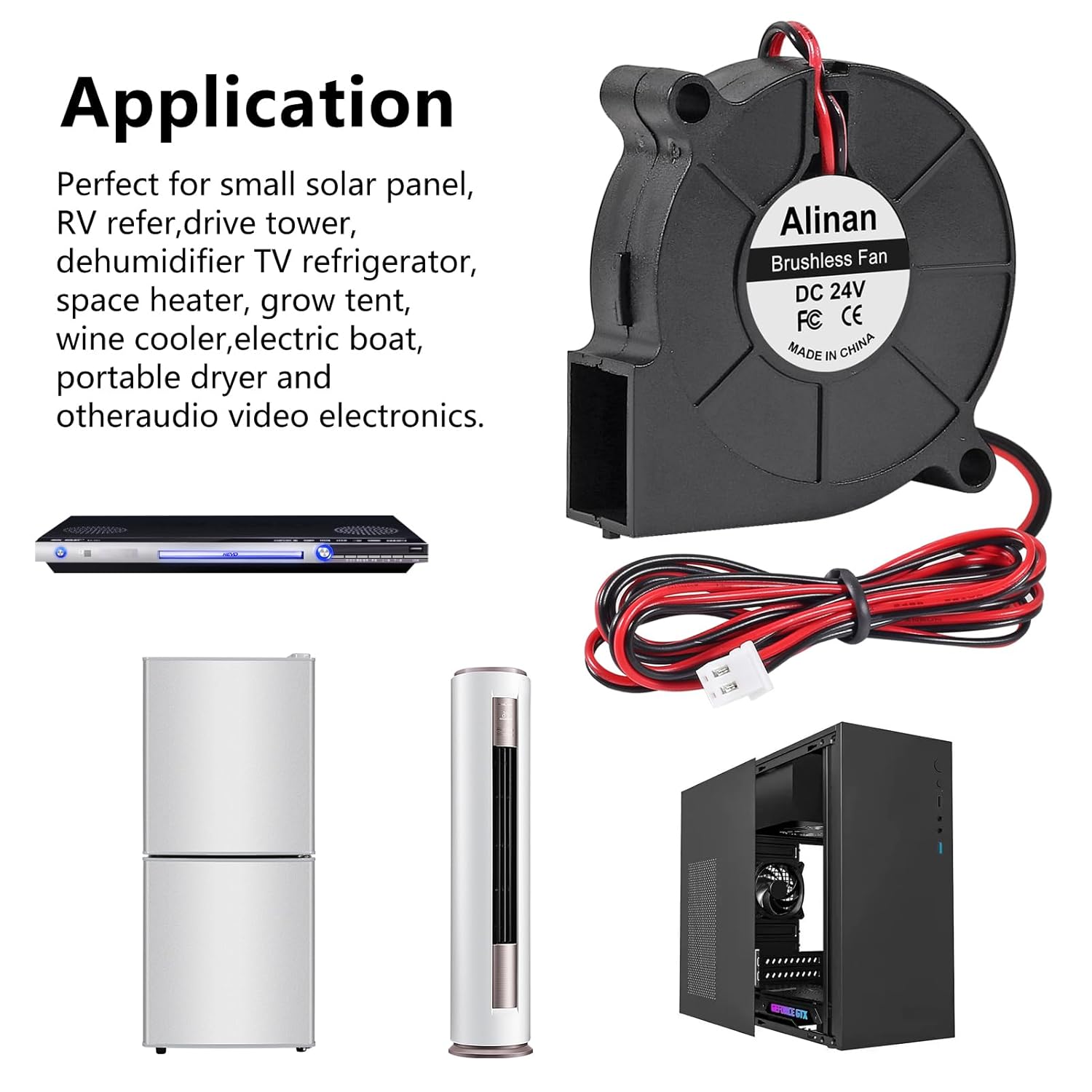 Alinan 4個 5015 50mm x 15mm 24V デュアルボールブラシレスブロワーファン 2ピン DC冷却エキゾーストフ