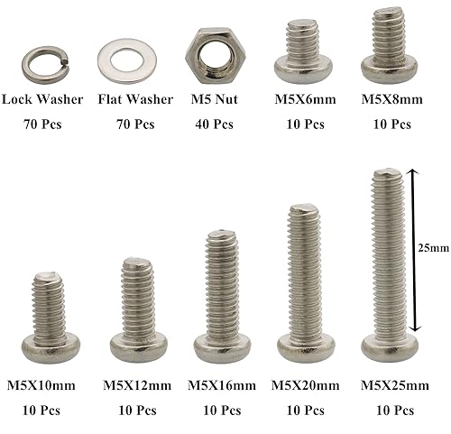 Miniatura 3 de Juego de 250 tornillos de máquina Phillips de cabeza cacerola M5 x 0.236 in 0.315 in 0.394 in 0.472 in 0.630 in 0.787 in0.984 in 304 Tornillos