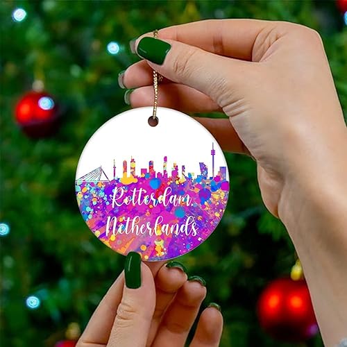 Vista 40 de Two-Side Printed Netherlands-Rotterdam Ceramic Christmas Ornament, Novelty for Family Friends Kids, Colorful City Painting Christmas Keepsake