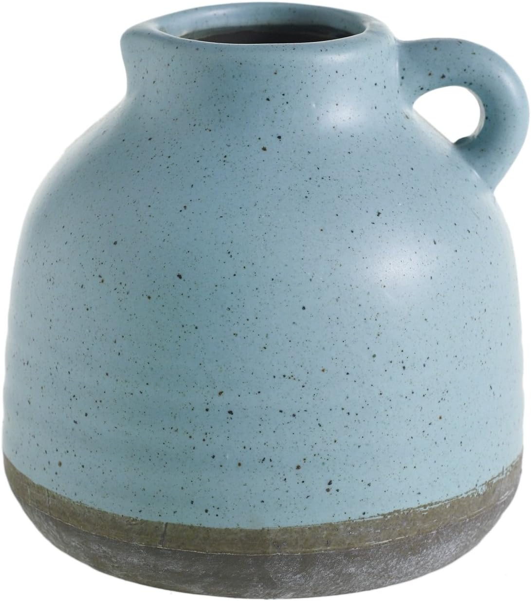 Light Blue Ceramic Jug w/ Gray Bottom - 4.5 x 4.75 Inches - Baloo Speckled Blue Matte Bud Vase w/ Handle - Global Modern Farmhouse Pot Decor for Home or Office