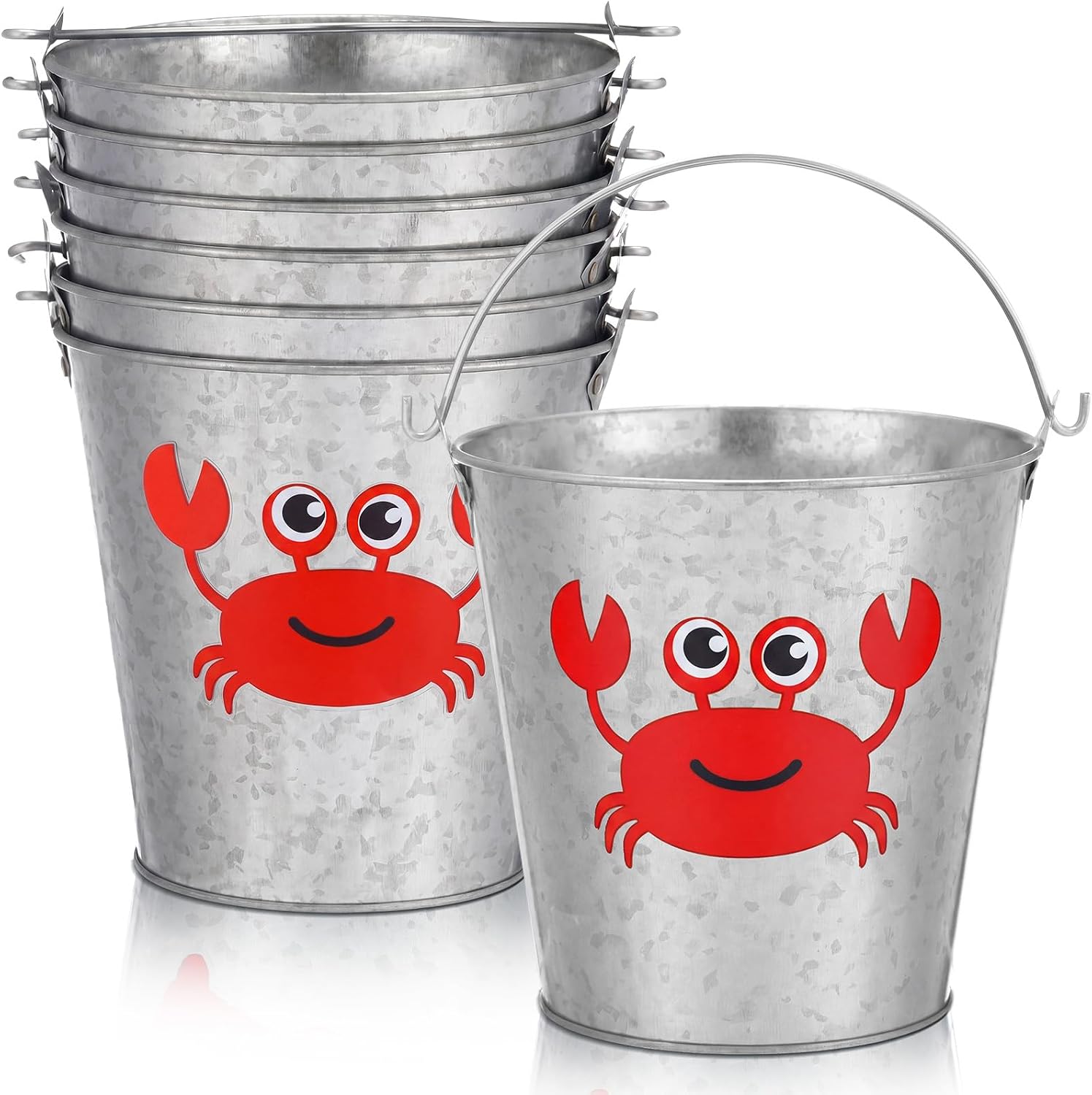 Yungyan 6 Pcs 5 x 4.8 in Crab Boil Party Supplies Metal Buckets with Handles Seafood Ice Buckets Lobster Crab Boil Mint Julep Ice Tub Beverage Tub for Seafood Festival Summer Birthday BBQ Picnic