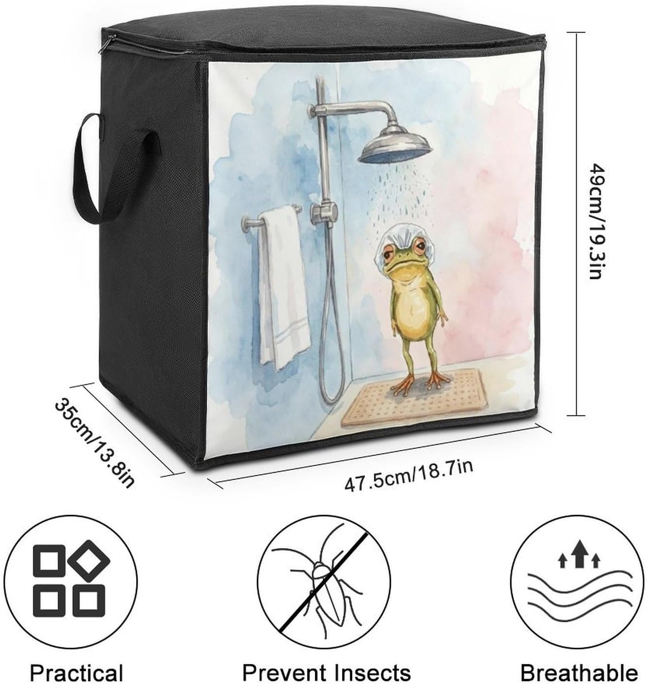 Funny Frog Comforter Storage Bag Moving Bag | Clothes Storage Bins-70L,Moving Bag With Dual Handles For Easy Carrying, Zipper Design Durability for Home,Bedroom,Closet