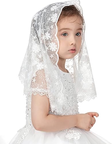 Miniatura 3 de PAMOR Velos de primera comunión para niñas, velo de capilla de encaje, velos de mantilla, velo de iglesia latina para bautismo católico en forma de D