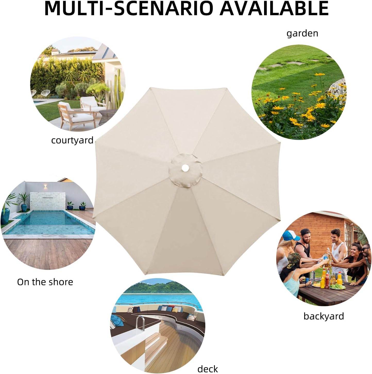 Replacement Parasol canopy for 9.8ft, Patio Parasol Replacement Canopy 9.8ft, Outdoor replacement parasol cover surface polyester UV blocking (yellow white, 8ribs)