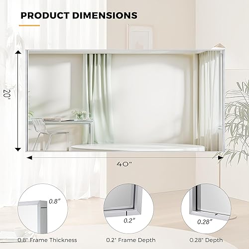 Miniatura 9 de Espejo rectangular de pared de 20 x 40 pulgadas, espejo rectangular con marco de aluminio para baño, tocador, dormitorio, sala de estar, entrada,