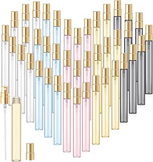 Zhehao 50 Pcs Mini Spray Bottles, Perfume Bottle, Rainbow, 10 Ml | Clear Glass Bulk Refillable Fine Mist Perfume Atomizer, Portable Empty Sample Containers for Cleaning, Essential Oils, Travel