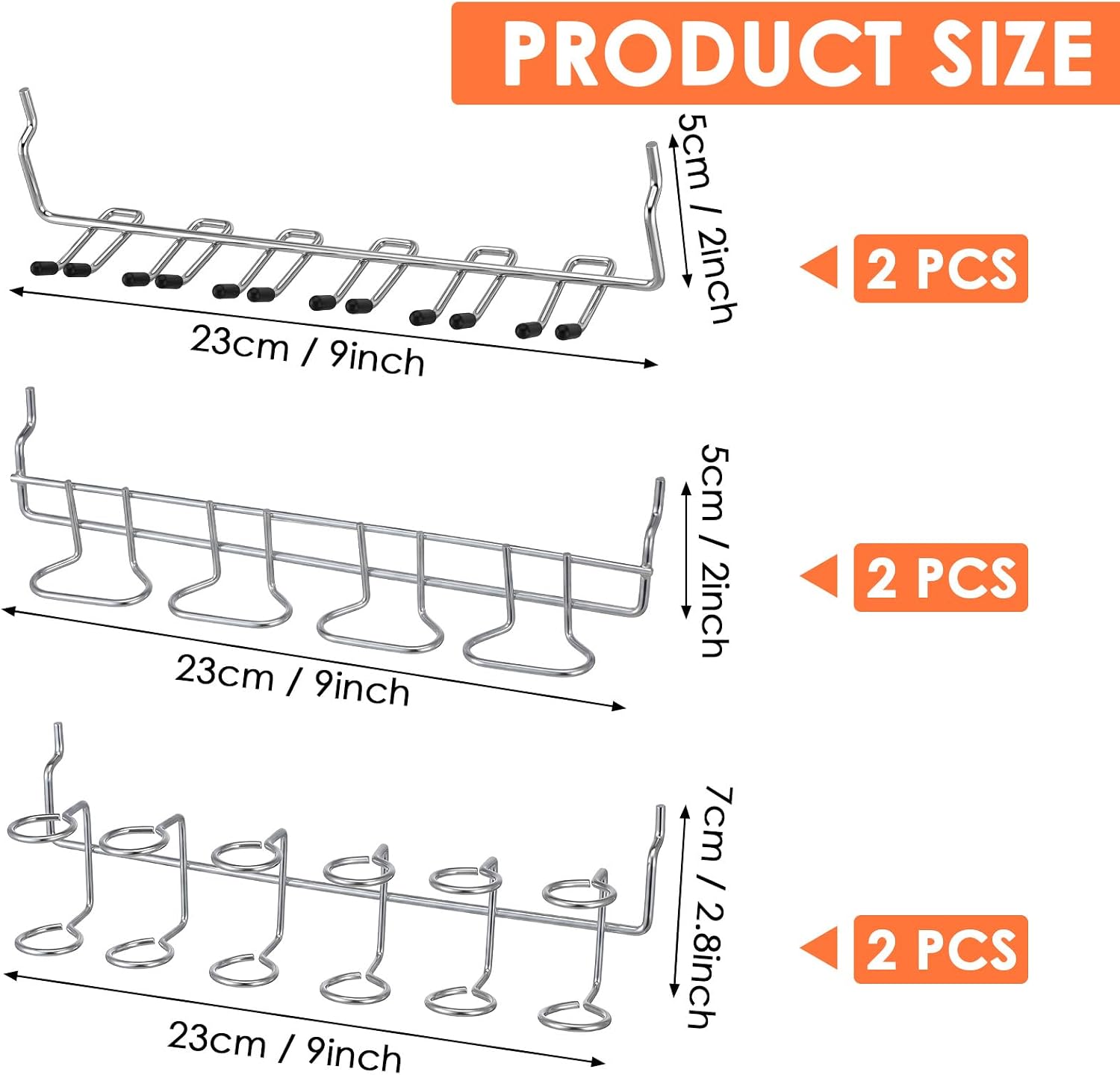 6 Pcs Pegboard Screwdriver Holder Set, Screwdriver Organizer with Peg Board Hooks, Stainless Steel Pegboard Tool Holder for Garage Workshop, Silver Pegboard Accessories for Storage Rack