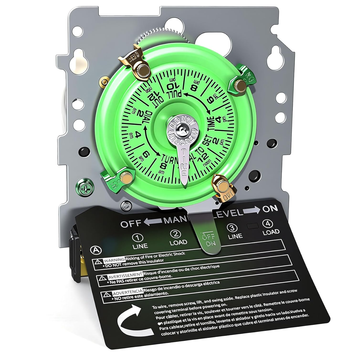 T104M Mechanical Time Switch Mechanism Only, 208-277 VAC 40A DPST Time Switch, 24 Hour 12 ON/Off Heavy Duty Electromechanical Timer, for Pool Pump HVAC Fans Water Heater Lights, 5 Years Warranty