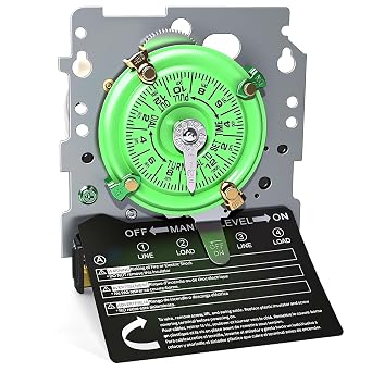T104M Mechanical Time Switch Mechanism Only, 208-277 VAC 40A DPST Time Switch, 24 Hour 12 ON/Off Heavy Duty Electromechanical Timer, for Pool Pump HVAC Fans Water Heater Lights,