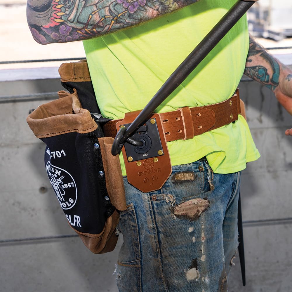 Klein Tools Ceinture porte-outils en cuir avec boucle à dégagement rapide, taille de 71,1 à 91,4 cm, taille M
