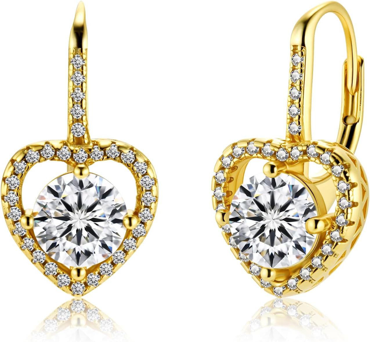 Heart Moissanite Earrings, 14K Gold 925 Sterling Silver Dangle Earrings 2.0ct D Color Round Cut Lab Created Moissanite Heart Diamond Drop Leverback Earring for Women Jewelry Gifts in Box