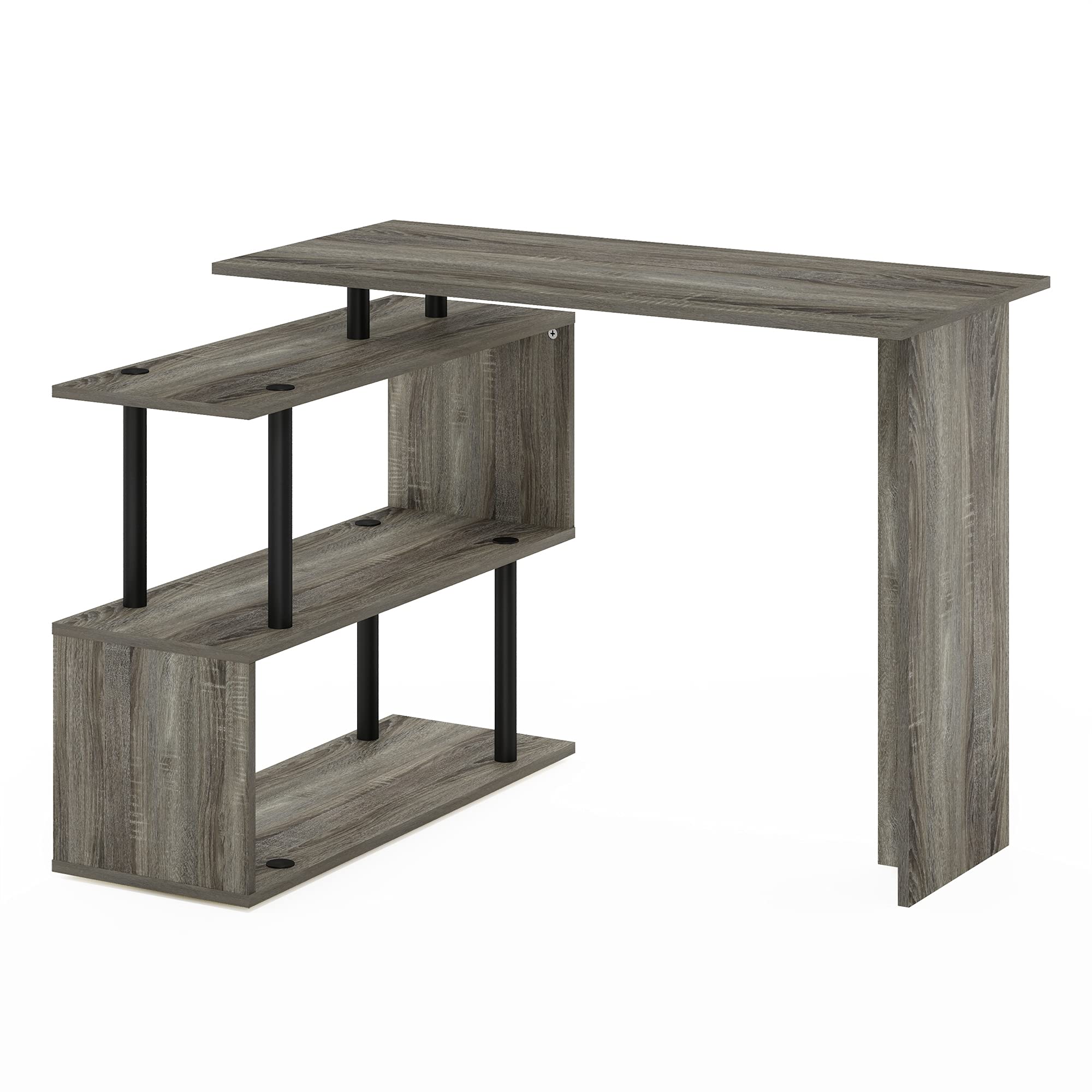 Furinno Komputer w kształcie litery L, biurko, do nauki, drewno inżynieryjne, dąb francuski/czarny, 100,1 (szer.) x 72,4 (wys.) x 80 (gł.) cm