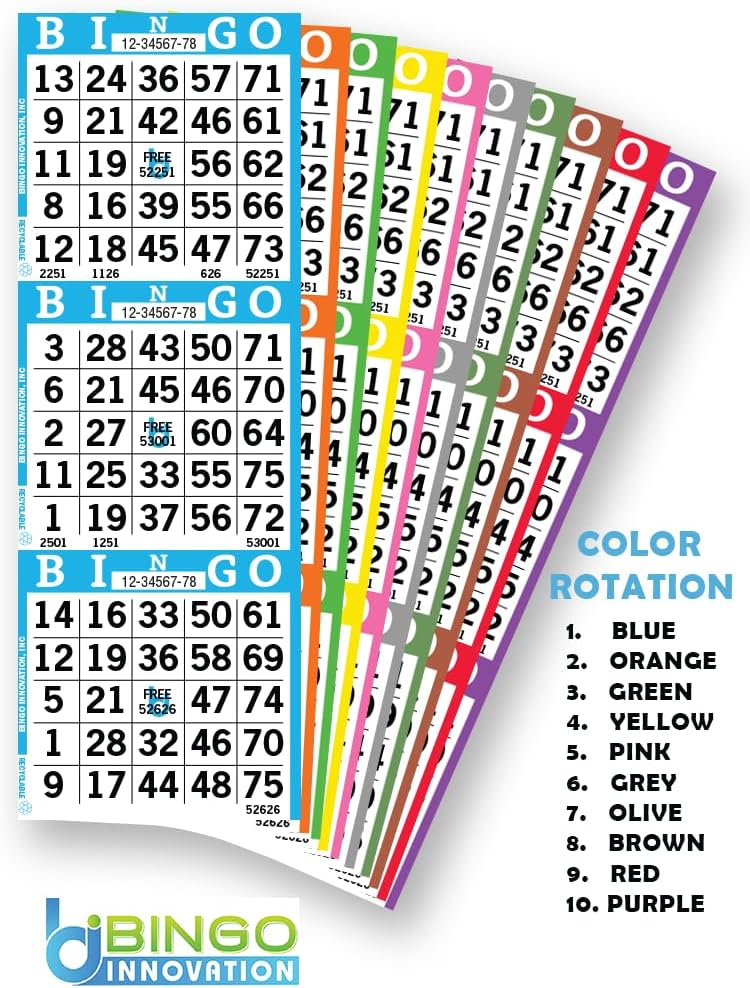 Bingo Books – 3 Faces, 10 Pages Each, 100 Disposable Game Books – Bold Dauber Sheets – Recyclable Bingo Cards for Seniors & Adults (3on10up)