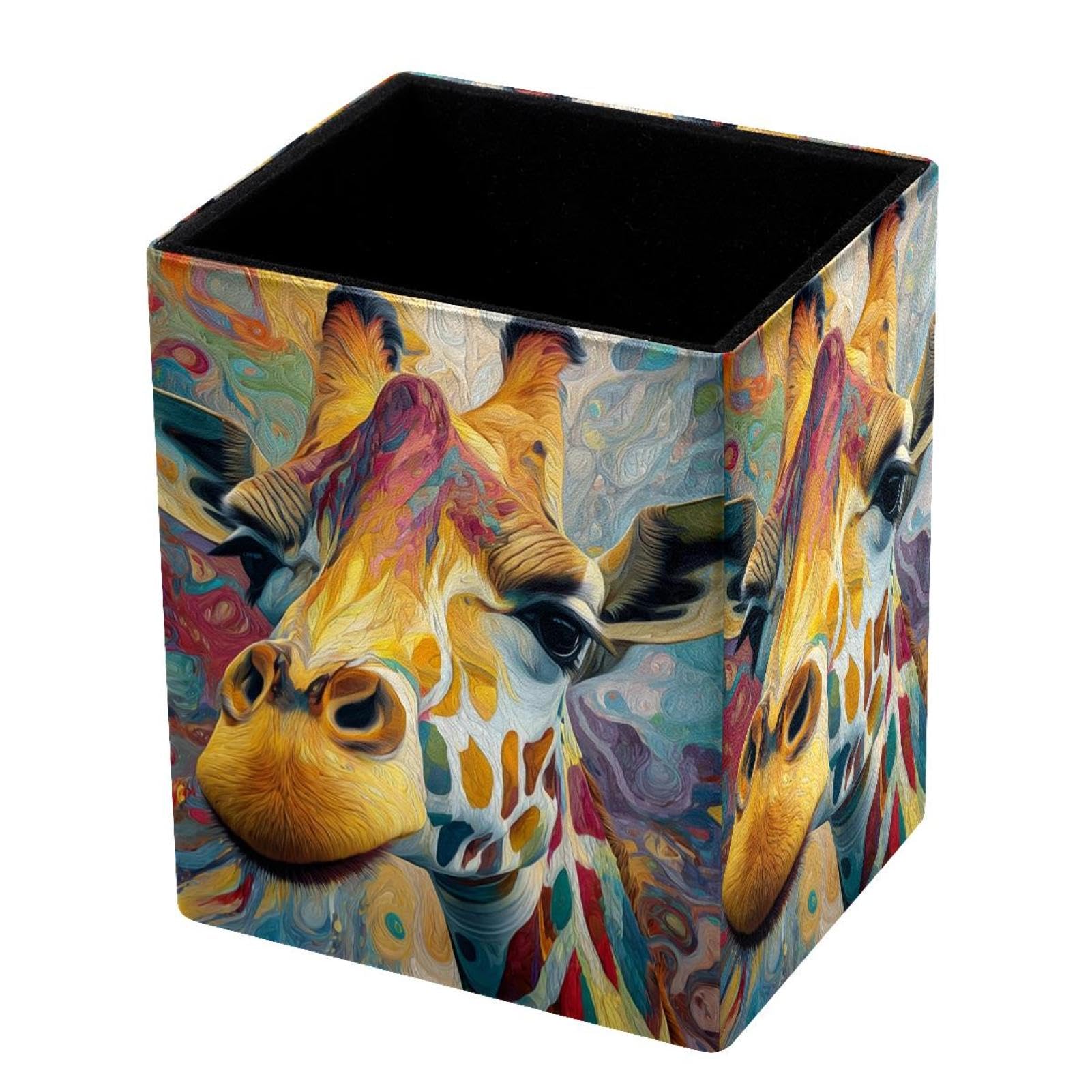 VAPOKF Pencil Holders for Desk, Giraffe Printed Pen Holders Pen Pot Makeup Brushes Storage Desktop Stationery Supplies Organiser for Home Office