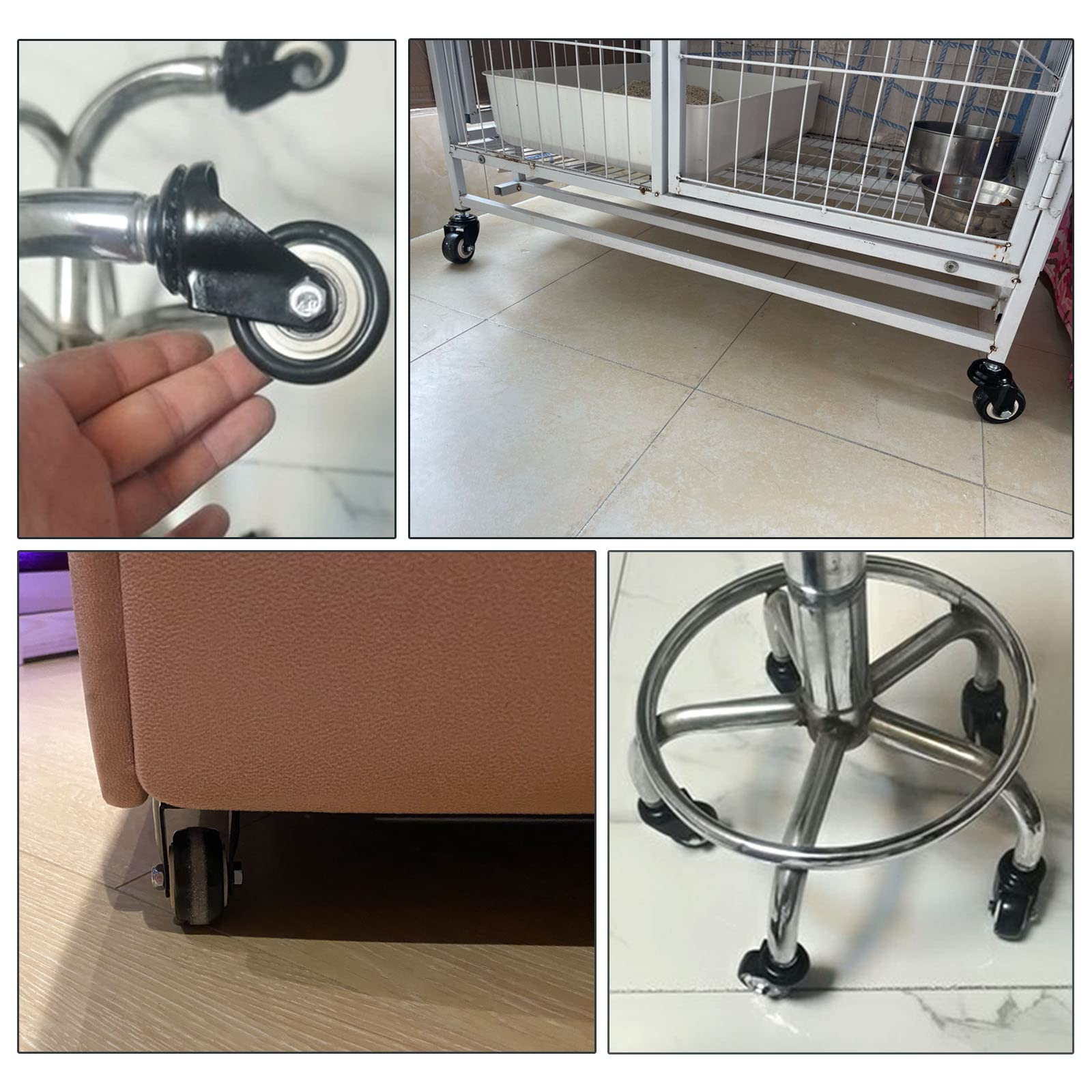 Ruedas giratorias de Alta Resistencia de Goma PU, Ruedas para Muebles con/sin Freno, Ruedas de Repuesto para carritos/sillas, Ruedas de Transporte, 2 sin Frenos + 2 Frenos - 50 mm/M8 x 25 m
