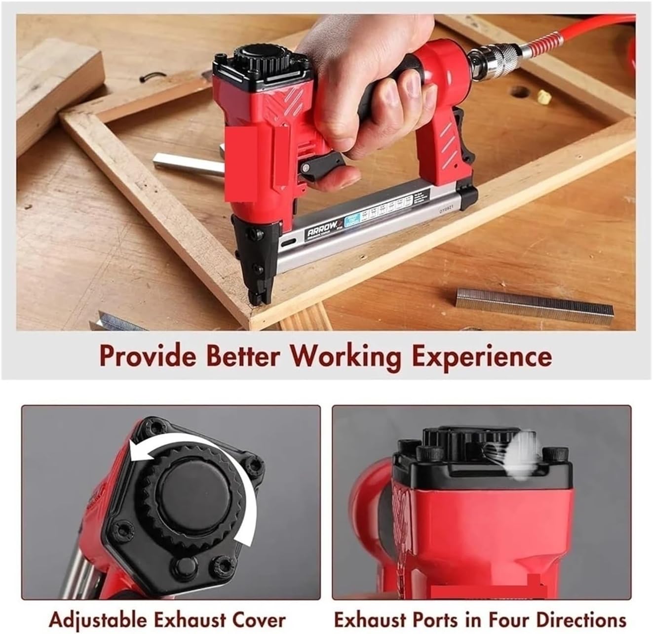 Pneumatic Nail Gun, Pneumatic Staple Gun Upholstery Stapler T50 Staples Adjustable Exhaust Heavy Duty Easy Load Professional Use for Floor, Truss, and Roof