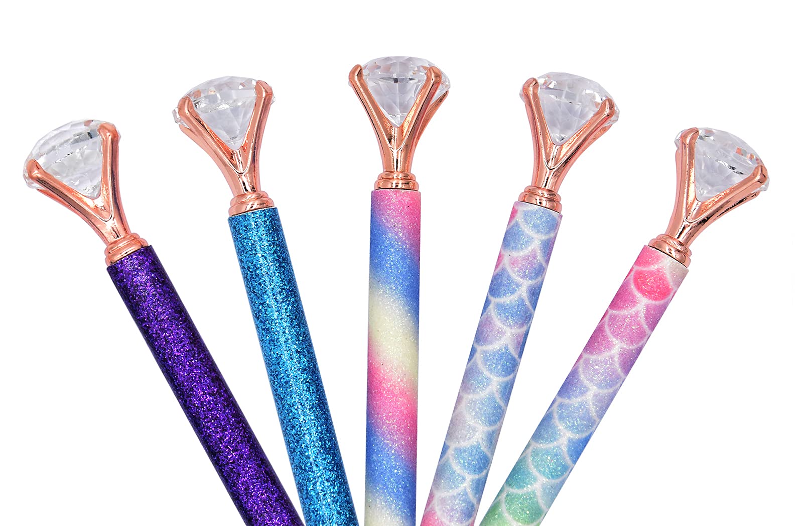 Gullor Diamant-Kugelschreiber Set | 5 Stück Mit Schwarzer Tinte, Mittlere Spitze | Glitzerndes Metall-Design Für Schule & Büro