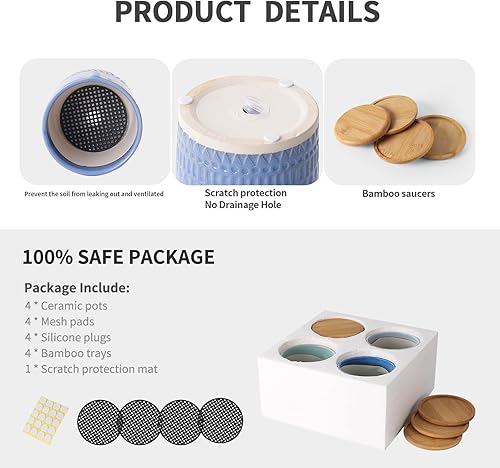 Miniatura 3 de Macetas pequeñas de 4 pulgadas con orificio de drenaje, macetas de cerámica para suculentas con patrón de cara para plantas de interior, cactus,