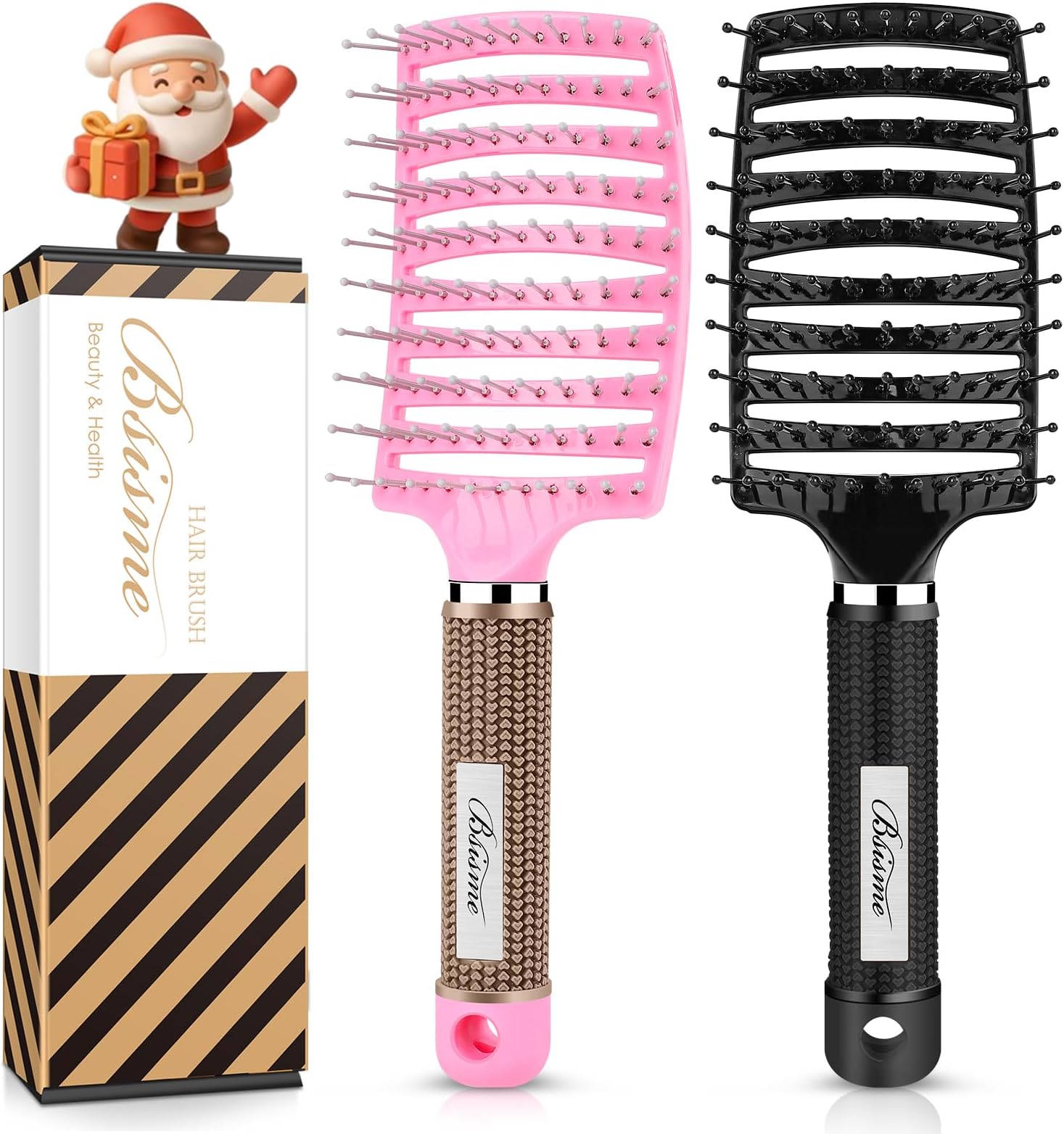 Hair Brush Set, Curved Vented Detangling Hair Brushes for Women Men Kids, Professional Vent Styling Brush for Wet Dry Curly Thick Straight Hair Fast Blow Drying Brush (Pink+ Black)