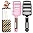 Hair Brush Set, Curved Vented Detangling Hair Brushes for Women Men Kids, Professional Vent Styling Brush for Wet Dry Curly Thick Straight Hair Fast Blow Drying Brush (Pink+ Black)