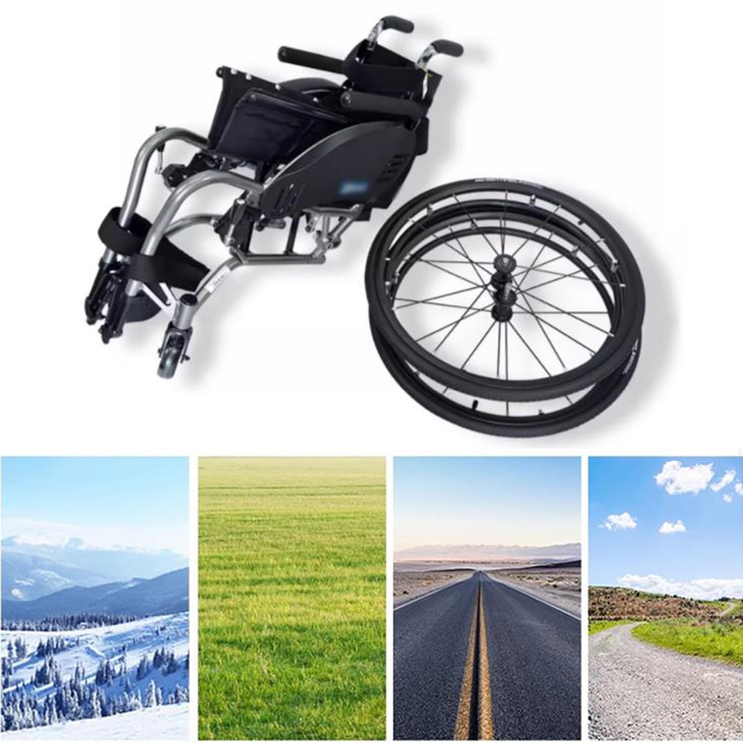 Ruedas de Repuesto para Silla de Ruedas de 24 pulgadas, Conjunto de Ruedas Traseras para Silla de Ruedas Deportiva, Ruedas Neumáticas Antideslizantes con Cubos de Aluminio, Rodamiento: 1/2"(12.7mm)