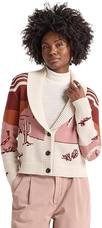 Pendleton Women's Western Scenic Cardigan - 100% Cotton Knit Sweater Jacket, Ribbed Collar, Washable