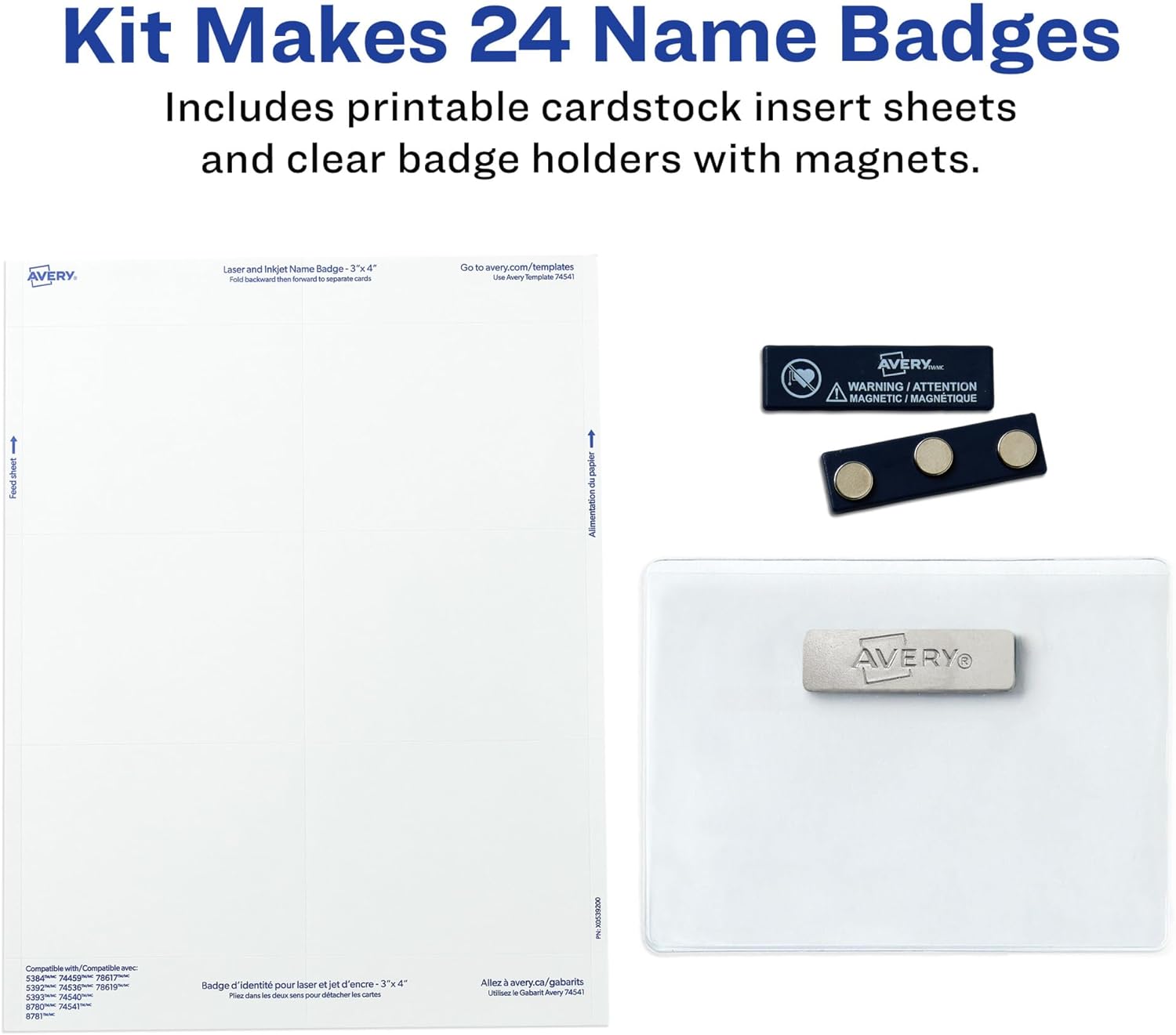 Avery Customizable Name Badges, Magnet Style, 3" x 4", Clear Name Tag Holders, White Laser/Inkjet Printable Inserts, 24 Total (8780) - Image 3