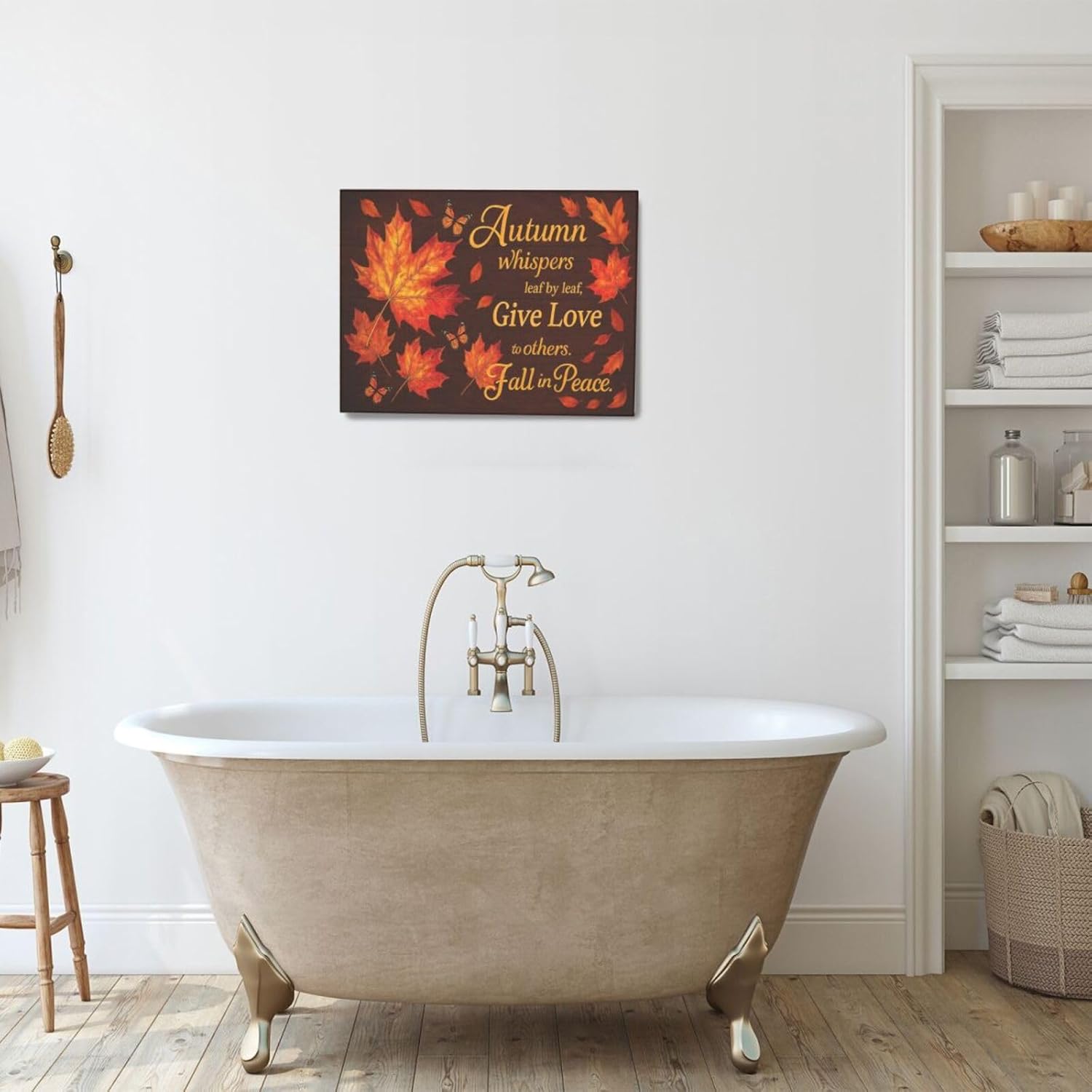 Condition photo showing New/Like New for Fall Maple Leaves Wall Art Autumn Canvas Wall Decor Pictures Paintings Prints Artwork Framed Decorations For Bathroom Bedroom Living Room Gifts 16" x 12" Maple Leaves 16L" x 12W"