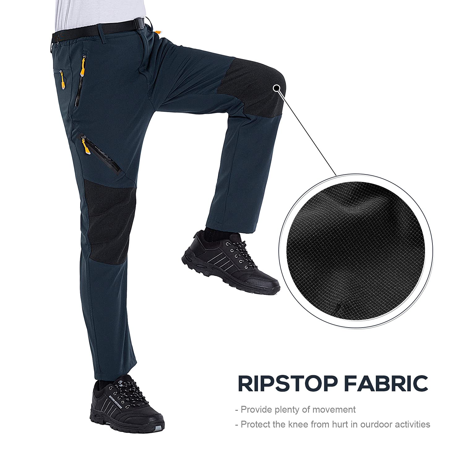 Pantalones de Senderismo Ligeros Softshell para Hombre Pantalones de Senderismo Transpirables al Aire Libre Bolsillos con Cremallera para Primavera/Verano/otoño