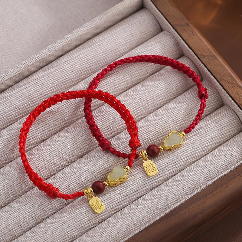 Gixaxak Red Cord Bracelet Cinnabar Gourd Lucky Red Rope Bracelet Handmade Braided Red Bracelet for Men Women Zodiac Birth Year Lucky Gift Jewelry Lucky Charm Bracelet Dark Red