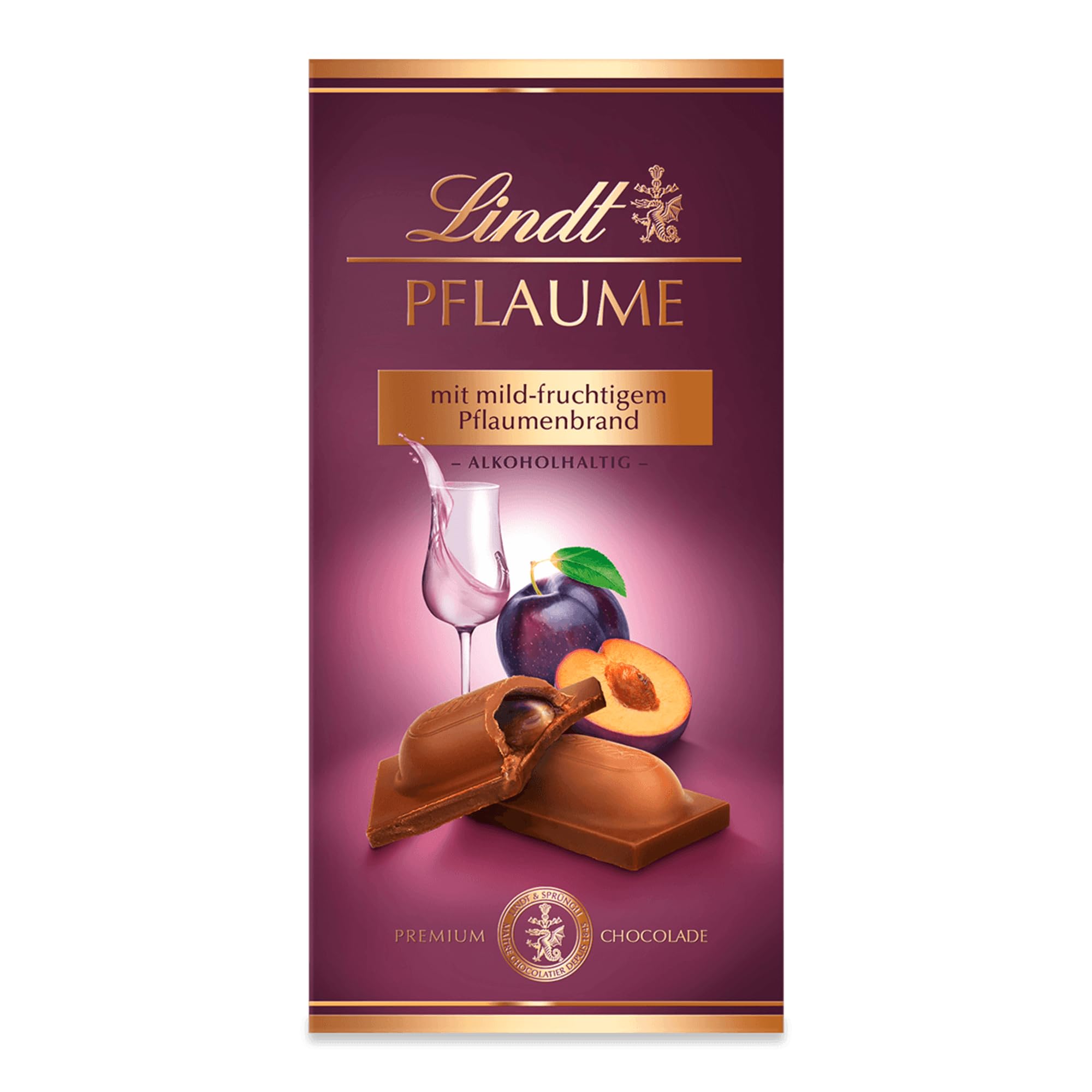 Lindt Schokolade Pflaume | 100 g Tafel | Vollmilch-Schokolade mit fruchtigem Zwetschgenwasser | Schokoladentafel | Schokoladengeschenk