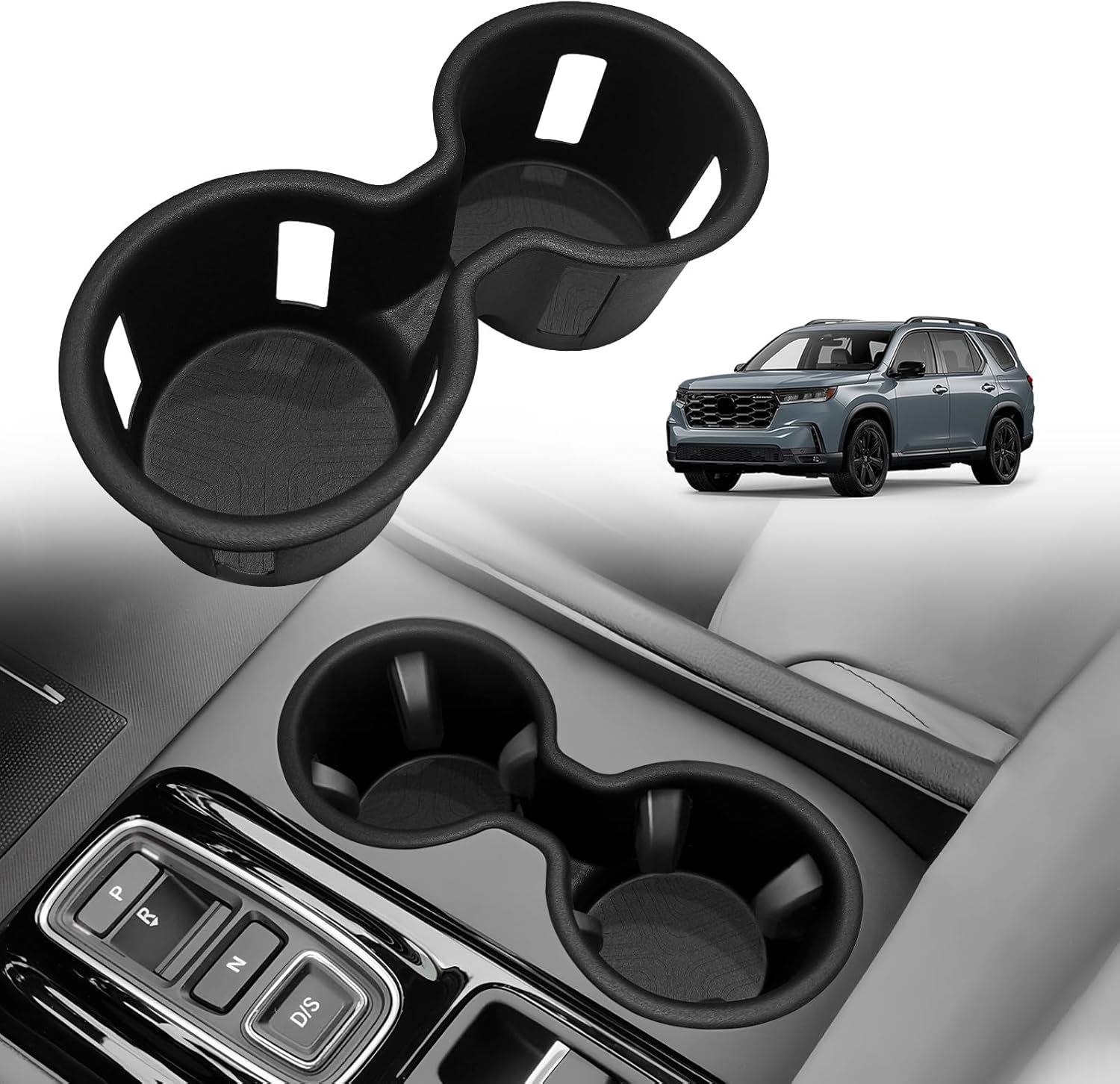 Muslogy Center Console Cup Holder Inserts Compatible with 2023-2026 Honda Pilot & 2026 Honda Passport Accessories Middle Console Front Drink Stopper Non-Slip TPE Rubber Organizer Drink Cup Holder