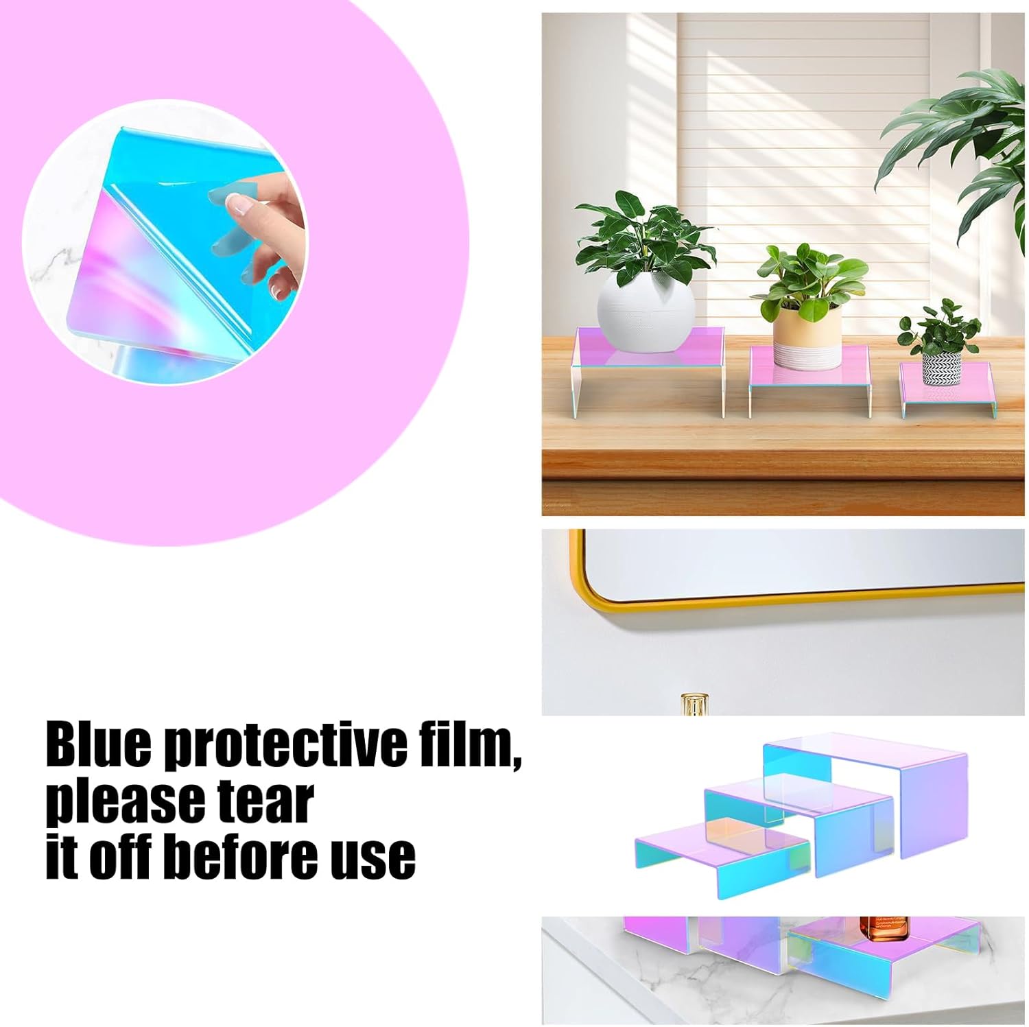 6 Pieces Acrylic Rectangular Risers Stackable and Easy to for Jewelry Art Exhibits and Cake Displays Display Risers