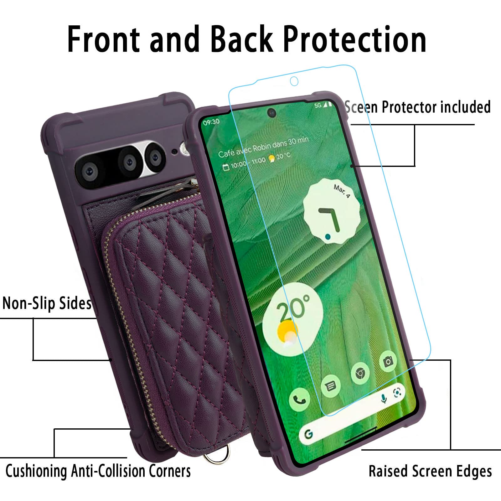 MONASAY Cover Portafoglio Per Google Pixel 7 Pro - Pelle Con RFID, Carte E Vetro Protettivo Incluso - 5