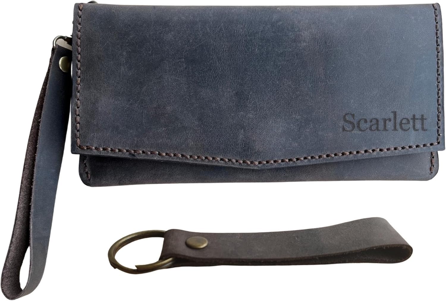 Women’s Wristlet Wallet – Genuine Crazy Horse Leather, Hand Sewn Purse with Card Slots, Phone Pocket & Gift Box