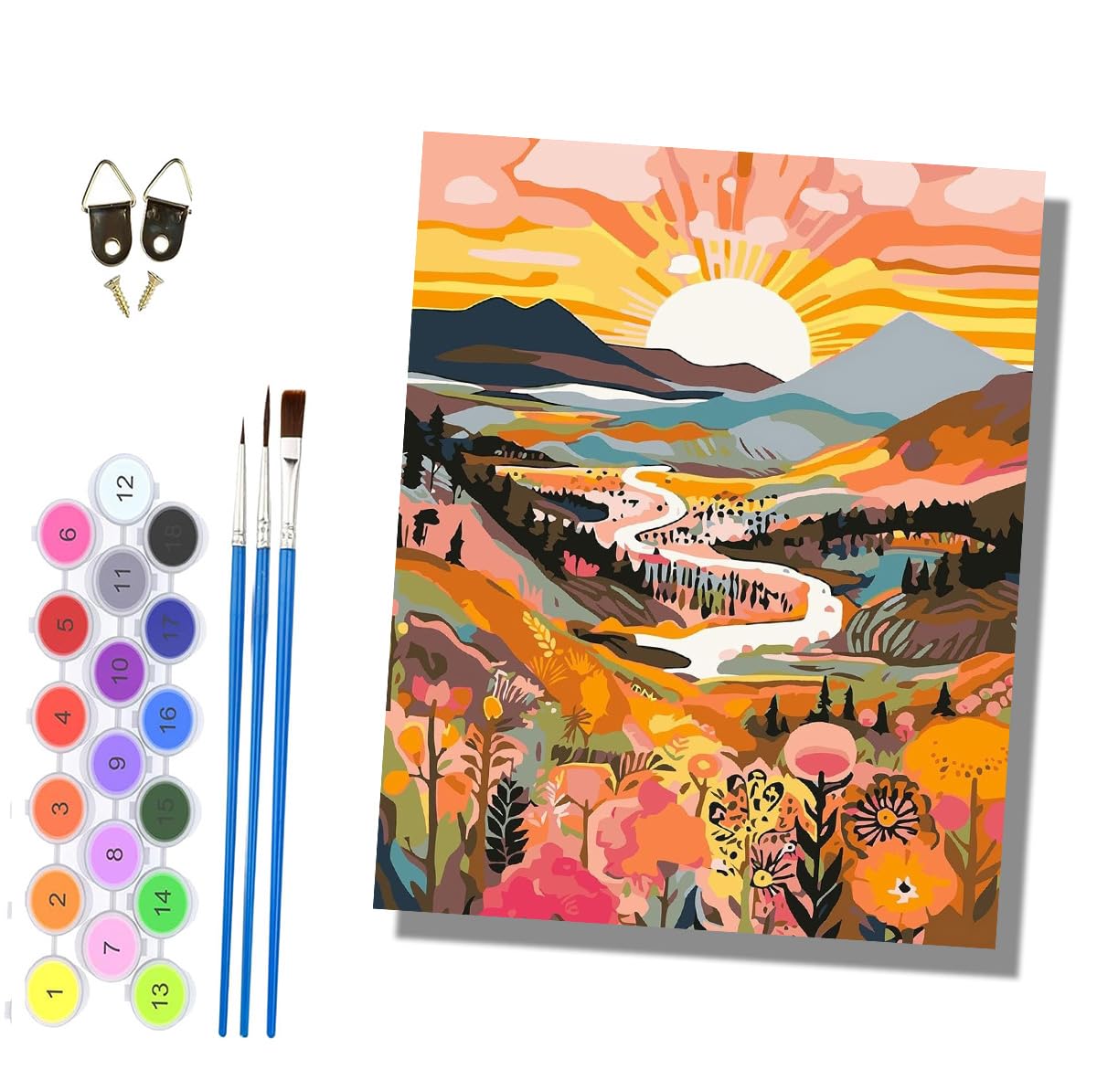 HONGPZH Paint by Numbers for Adults Painting by Numbers for Adults Canvas Kits Paint by Number Crafts Kits for Gift Home Decoration 16x20 inch Valley at Sunrise