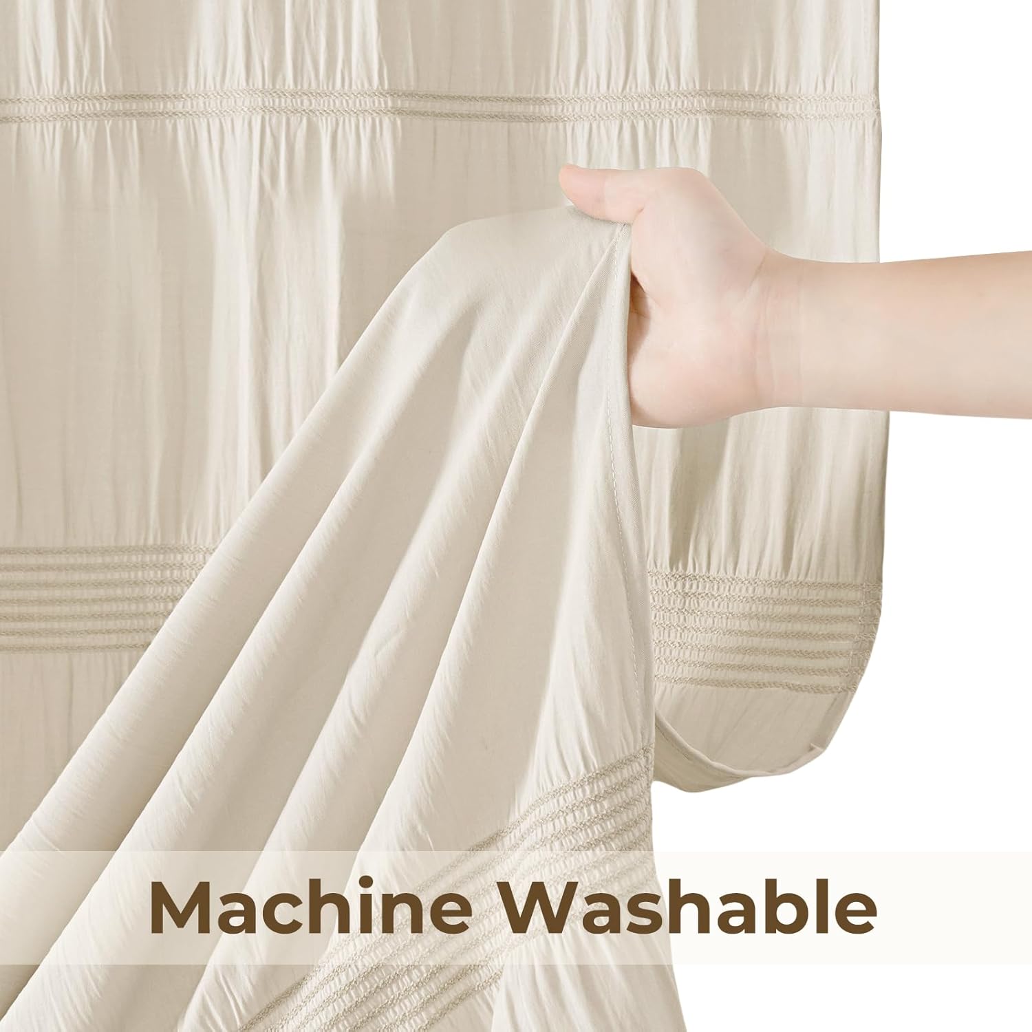 Seasonwood Cream Shower Curtain Rustic Striped Cotton Blend Fabric Farmhouse Shower Curtain Cream Shower Curtains for Bathroom, 72 x 72 Inches