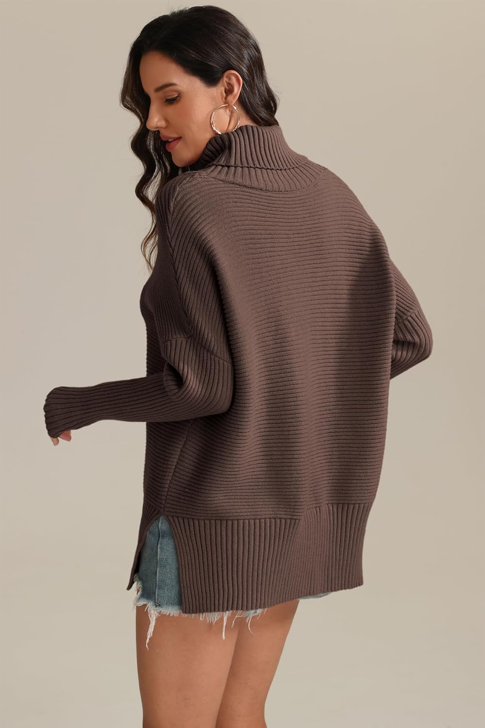 ATHMILE Women's Oversized Turtleneck Sweaters Fall Fashion Outfits Batwing Sleeve Ribbed Tunic Winter Clothes 2025 - Image 3