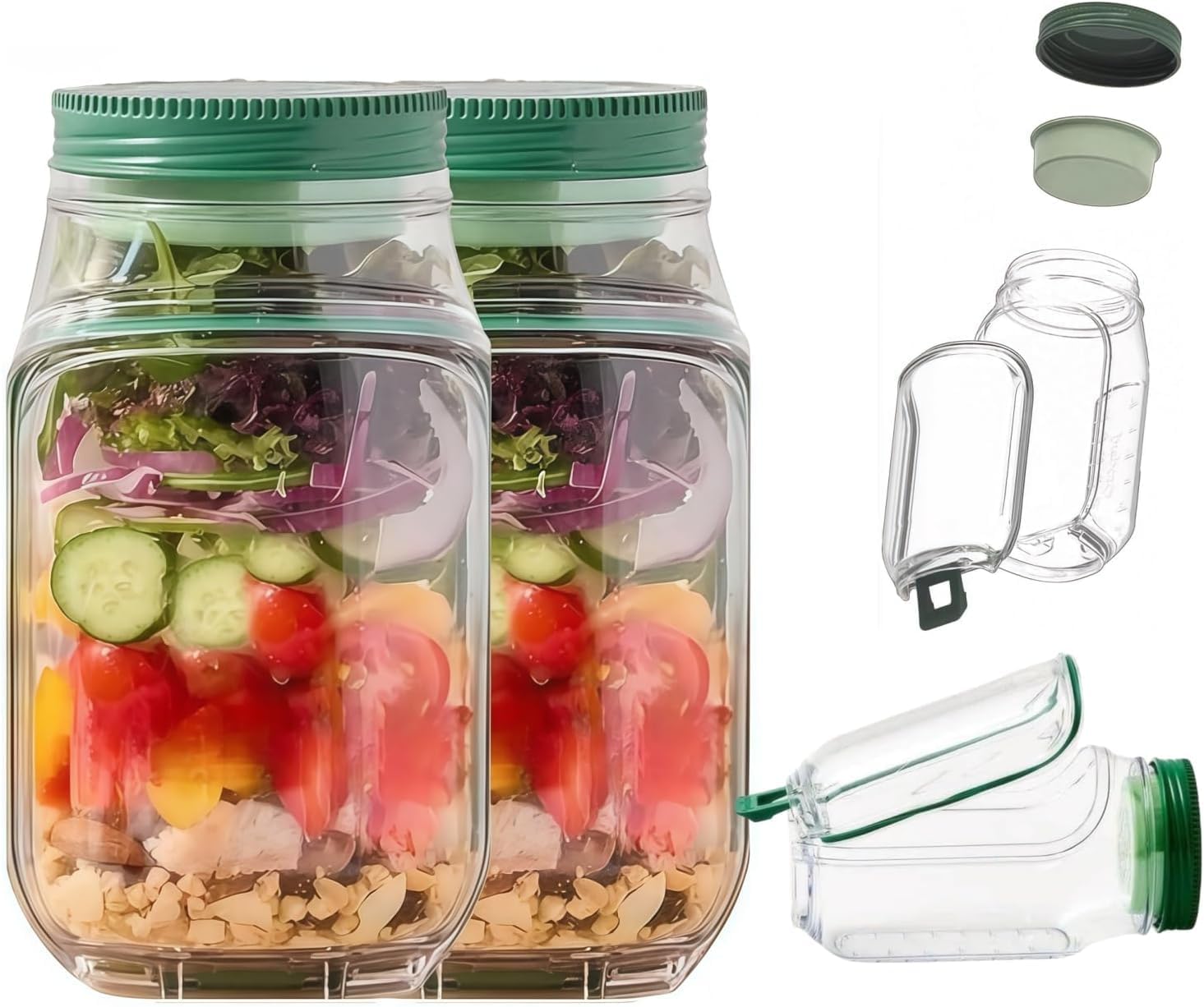 2Pcs Salad Jar, Mason Jar Salad Container with Side Opening, Vertical ...
